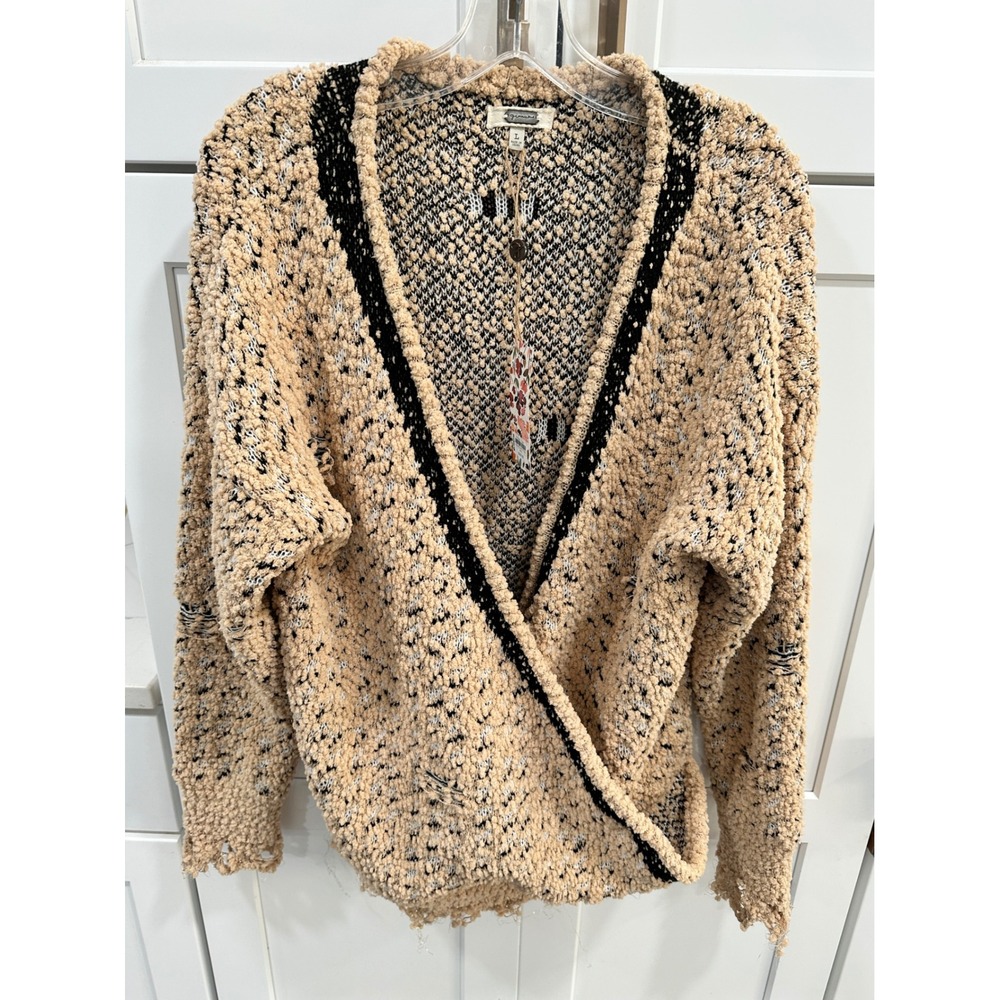 Gimmicks Buckle Sweater Women's Size L Large Faux Wrap Textured Knit